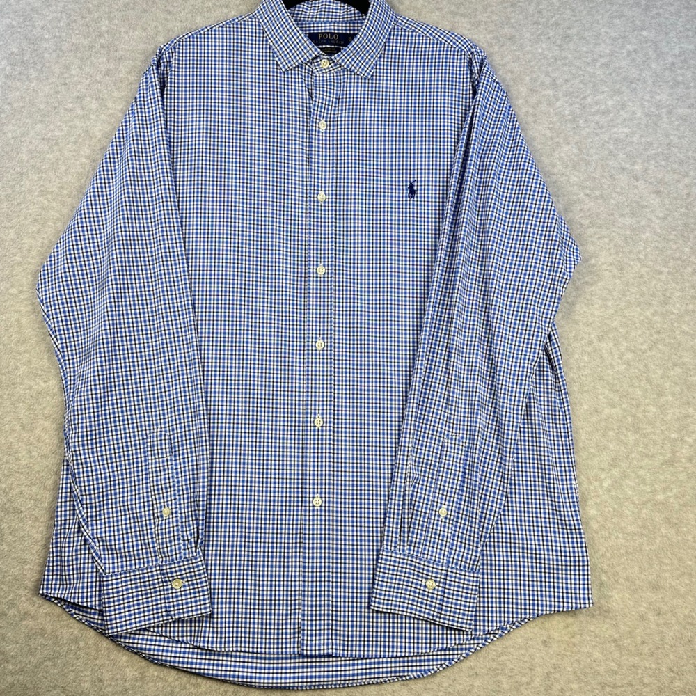 Polo Ralph Lauren Mens XL Classic Fit Performance Gingham Button Down Shirt Blue